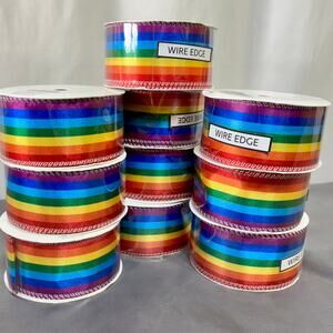 Rainbow Ribbon Lot of 10 Rolls Satin Wired Stripes 1.5" x 4 yards LGBTQ+ Pride